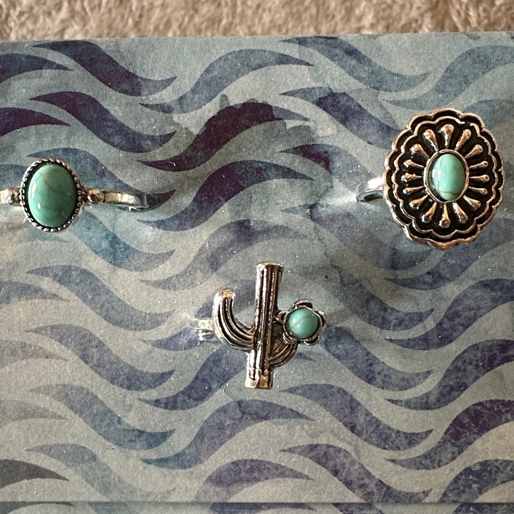 Turquoise Silver Ring Set, 3 rings , Sz 8